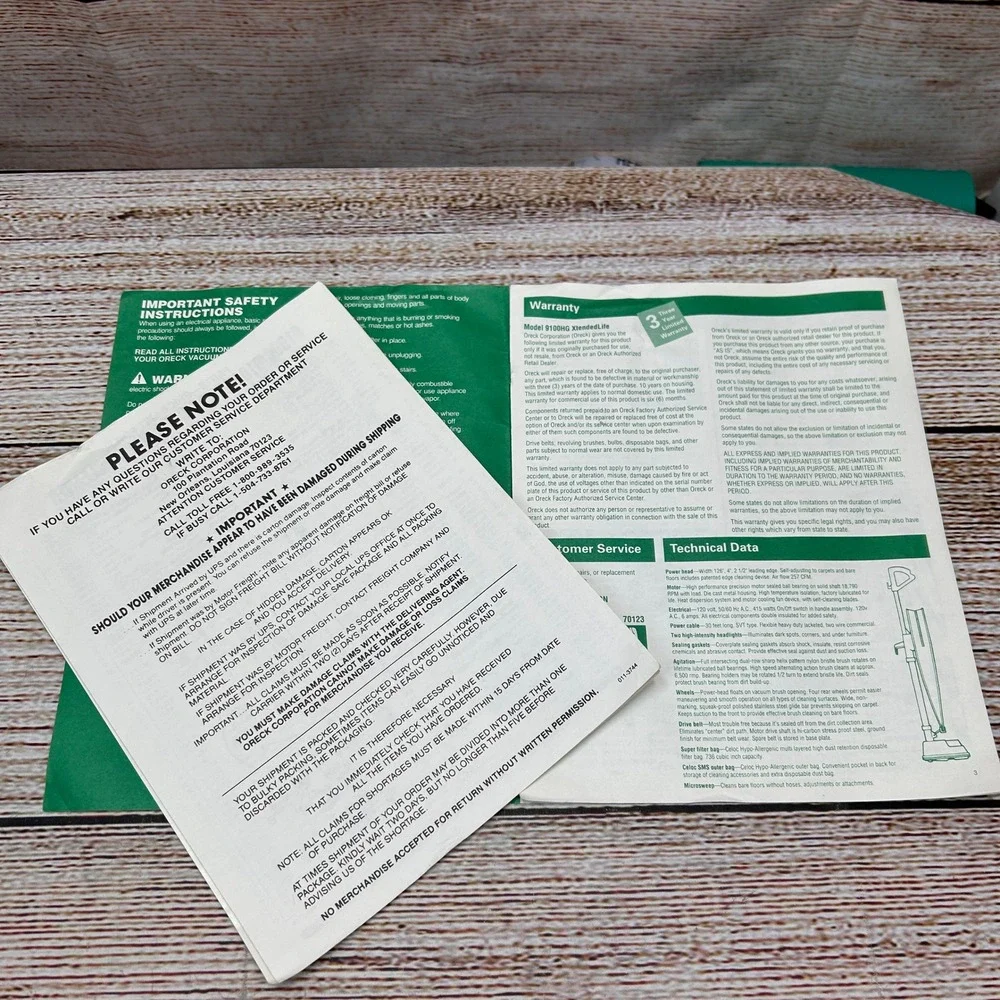 ORECK XL 9100HG Upright‎ Vacuum Cleaner User's Guide Manual